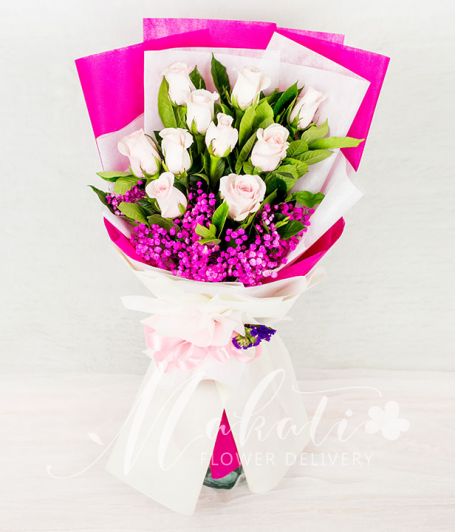 10 Imported Pink Roses in A Bouquet