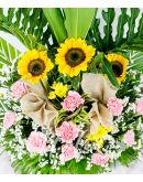 3 Sunflowers and 10 Carnations in a Vase