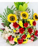 Charming Sunflowers and Carnations in a Vase
