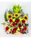 Charming Sunflowers and Carnations in a Vase