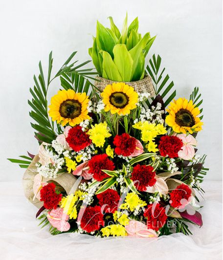 Charming Sunflowers and Carnations in a Vase