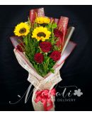 3 Sunflowers and 5 Red Ecuadorian Roses