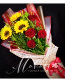 3 Sunflowers and 5 Red Ecuadorian Roses