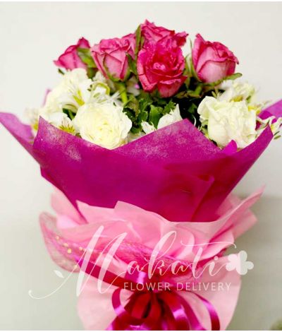 1 dozen pink and white roses