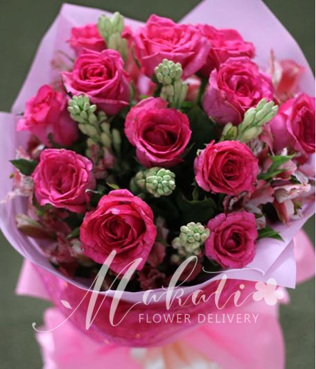 1 Dozen Pink Roses with Alstroemeria