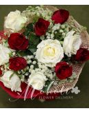1 Dozen of Red and White Roses