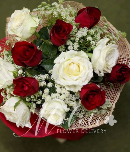 1 Dozen of Red and White Roses