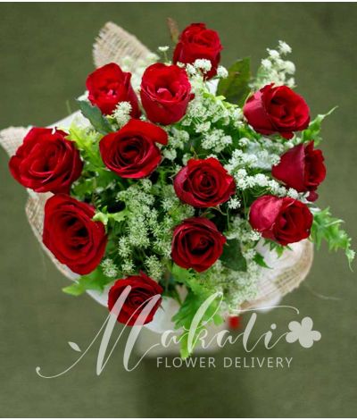 1 Dozen Red Roses (Round Bouquet)
