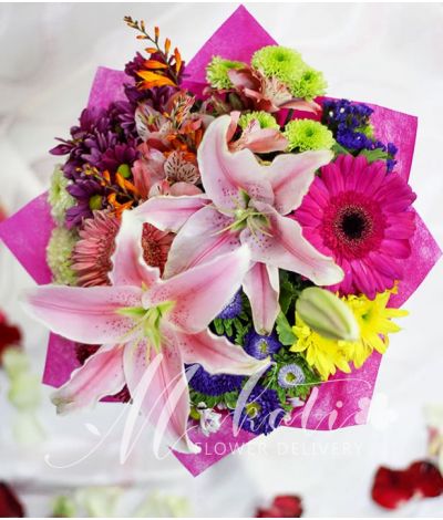 2 Stargazers with Mixed Colorful Flowers