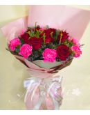 1 Dozen Red Imported Roses and Pink Carnation