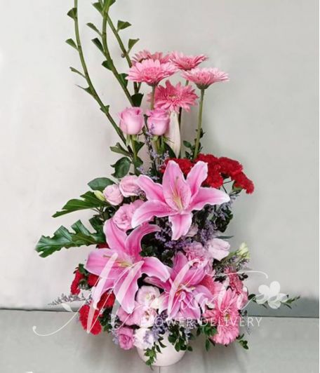 Vertical Pink and Red Flowers