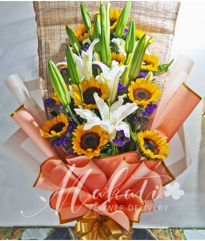 1 Dozen Sunflowers and 16 White Lilies